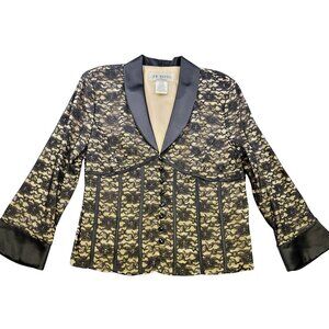 J.R NITES BY CALIENDO Vintage 8 Button Black Blazer Floral Lace Satin Trim USA16